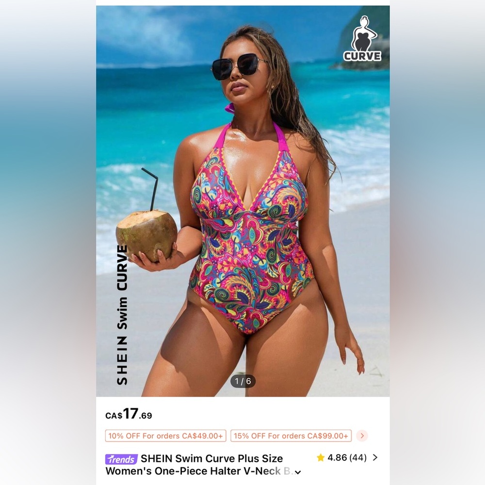 SHEIN BNWT women’s colorful halter swimsuit bright pink size 14 high cut leg